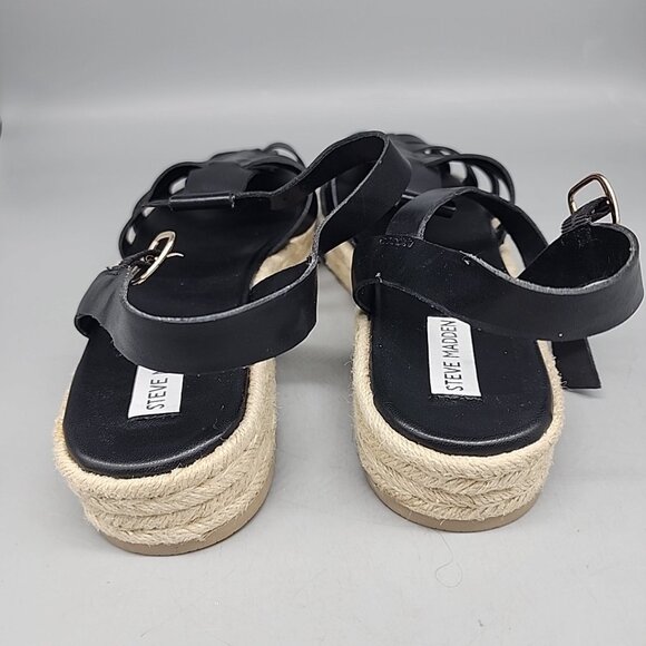NWOB Steve Madden Marlin Black Leather Sandals Size 11 Shoes - Picture 4 of 6